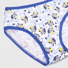 Your child will love adding a colorful update to their essentials drawer with this 7-Pack of Bluey Briefs. Made from 100% cotton, these regular-rise briefs offer them all-day comfort. Plus, they're designed with a full elastic waistband for a secure fit. This pack includes seven printed briefs, each featuring a different graphic featuring Bluey and Bingo to offer them a fun choice for each day of the week. Blue Bottoms For Playtime, Machine Washable, Playful Blue Cotton Boxer Briefs, Blue Bottoms For Playwear, Machine Washable, Blue Playwear Bottoms Machine Washable, Machine Washable Cotton Bottoms For Playtime, Playful White Machine Washable Bottoms, Playful Cotton Bottoms, Machine Washable, Playful Cotton Bottoms Machine Washable, Bluey And Bingo