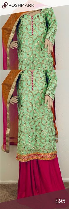 Indian heavy party wear plazo set Brand new Indian heavy party wear suit Top -heavy embroidery with beautiful Neck Design Bottom-santoon plazo  Dupata-pure chiffon  Size -42-44 Other Festive Pista Green Palazzo Set With Embroidered Border, Pista Green Floor-length Palazzo Set For Festive Occasions, Floor-length Pista Green Georgette Palazzo Set, Semi-stitched Green Bollywood Palazzo Set, Semi-stitched Green Palazzo Set With Floral Embroidery, Plazo Set, Pure Chiffon, Neck Designs, Party Wear