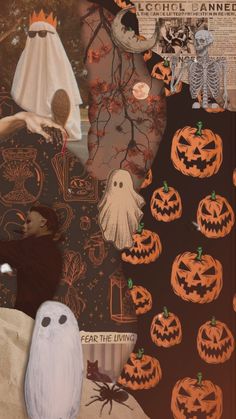 halloween collage with pumpkins, ghost and other things on it's surface