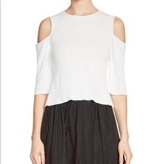 New $190 Maje Lina Cold-Shoulder Top In Ecru Size 1 Us S Work This Season’s Highly Sought-After Cold-Shoulder Trend Into Your Wardrobe. Designed To Fluidly Skim The Frame, It’s Punctuated With All-Over Pleat Detailing - Effortlessly Streamlining The Silhouette. A Versatile Addition To You Spring/Summer Edit; Team It With Everything From Smart Separates To Pared-Back Denim. Length 20'' , Bust: 29'' B-12 V Fitted Top With Cutaway Shoulders For Spring, White Cold Shoulder Blouse For Spring, Spring White Cold Shoulder Blouse, White Cold Shoulder Top For Spring, Spring White Cold Shoulder Top, Chic Spring Tops With Cutaway Shoulders, Pink Long Sleeve Blouse, White Cotton Blouse, Coral Blouse