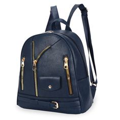 Moto Backpack Navy Zipper Medium Bag for Women Women's Backpack, Medium Bag, Head Chain, Wrist Wear, Key Bag, Unique Boutique, Fashion Jewelry Earrings, Leather Moto, Bag For Women