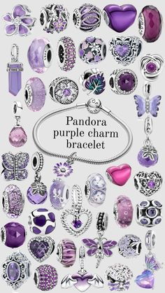 Pandora purple charm bracelet #pandoracharms #pandorabracelet #pandora #purple Pandora Charms Pink, Disney Pandora Bracelet, Pandora Purple, Girly Christmas Gifts, Dream Bracelet, Birthday Ideas For Her