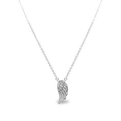 Stia Single Angel Wing Necklace Silver Sterling Silver Necklace In White Gold With Pave Setting, White Gold Sterling Silver Necklace With Pave Setting, Silver Cubic Zirconia Necklace With Cable Chain, Silver Sterling Silver Necklace With Pave Setting, Sterling Silver Necklaces With Pave Setting, Sterling Silver Diamond Necklace With Pave Setting, Sterling Silver Pave Setting Fine Jewelry Necklace, Silver Sterling Necklace With Pave Setting, Sterling Silver Pendant Necklace With Pave Setting