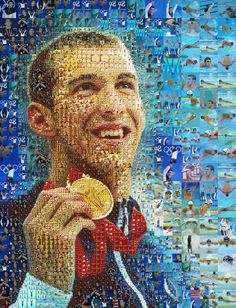 barack obama mosaic portrait with medals in his hand