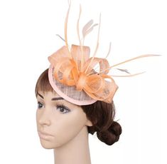 Chanpagne Pale Peach wedding fascinator. It comes with a nice finish for a dressy and elegant look. Great way to compliment your wedding, bridal shower, rehearsal dinner, cocktail party, or church - Headband and hairclip - Ready to ship - Lightweight - Free Shipping - Fast shipping - Customize by adding different color flowers and or feathers Check my store for styles and colors. Hatsandpearls.etsy.com Find more at my website: Www.hatsandpearls.com Reach out to me if you can't find what you are Elegant Orange Fascinator For Wedding, Wedding Mini Hat In Orange With Adjustable Fit, Orange Adjustable Mini Hats For Wedding, Adjustable Orange Mini Hat For Wedding, Beige Party Headband, Adjustable Orange Mini Hats For Weddings, Orange Headband Fascinator For Parties, Orange Headband Fascinator For Wedding, Orange Headpieces For Wedding At Royal Ascot