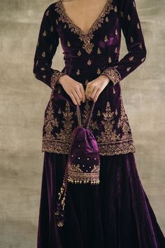 Velvet Sharara Suit, Velvet Sharara, Sureena Chowdhri, Velvet Kurti, Gharara Designs, Velvet Suit Design, Velvet Kurta, Sharara Designs, Velvet Dress Designs