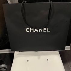 Nwot Chanel Black Shopping Bag, Excellent Condition. 17" X 13" Chanel Black, Bago, White And Black, Chanel, Women Accessories, Women Shopping, Black