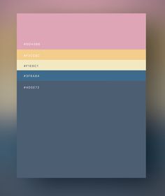 the color palette is shown in shades of blue, pink and yellow