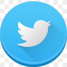 a blue twitter button with a white bird on it's side, transparent background