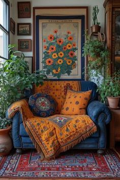 a living room filled with furniture and lots of plants