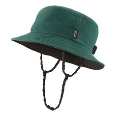 a green hat with a black brim