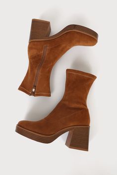 Brown Sock Boots, Gum Boot, Chunky Platform Boots, Brown Socks, Brown Heeled Boots, Cognac Boots, Chunky Ankle Boots, Platform Boots Chunky