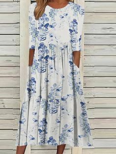 White Casual Round Neck Leaves Printed Half Sleeve Dresses Half Sleeve Dress, Floral Dress Casual, Maxi Dress Sale, Glamorous Dresses, Half Sleeve Dresses, Midi Dress Casual, Dresses By Length, Sleeve Dresses, Dress Silhouette