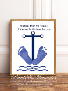 a blue anchor with the words, daughter than the waves of the sea is his love for you