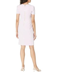 Calvin Klein Scuba Crepe Sheath Dress with Tulip Sleeve | Zappos.com Fitted Short Sleeve Dress For Spring, Fitted Short Sleeve Dress For Work, Fitted Dress With Back Zipper And Short Sleeves, Fitted Short Sleeve Office Dress, Fitted Short Sleeve Dress For Office, Sheath Short Sleeve Dress For Work, Cap Sleeve Short Sleeve Dress For Work, Spring Calvin Klein Elastane Dress, Fitted Short Sleeve Summer Dress For Office