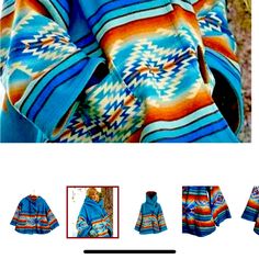 Beautiful, Colorful Jacket, Very Cozy With Deep Hood And Swing Style Brand New, Never Worn, But Arrived Without Any Tags Still In Original Packaging. Blue Bohemian Outerwear With Pockets, Blue Bohemian Hooded Outerwear, Bohemian Blue Hooded Outerwear, Colorful Jacket, Color Blue, Jackets & Coats, Jackets For Women, Packaging, Brand New