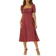 In a blooming floral print, this dress adds to your choice for the upcoming seasons. The ruffled hem has a timeless charm, while the contrasting floral shows your temperament. Pair with the sandals or high heels for an elegant look. Size: XL.  Color: Red.  Gender: female.  Age Group: adult. Sweetheart Neck Dresses, Sweetheart Neck, Casual Dresses For Women, Floral Dress, Smocking, Casual Dresses, Floral Prints, Womens Dresses, Clothes For Women