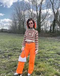 Handmade granny square cropped top long sleeves Granny Square Long Sleeve Top, Trendy Long Sleeve Crochet Top For Spring, Casual Orange Crop Top For Fall, Trendy Orange Crop Top For Fall, Trendy Cotton Crochet Top For Fall, Retro Cropped Tops For Fall, Trendy Cropped Crochet Top For Fall, Fall Cotton Cropped Sweater, Fall Cropped Cotton Sweater