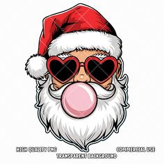 santa claus with heart shaped sunglasses blowing bubble