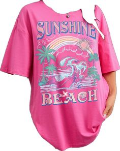 Casual Long Sleeve T-shirt For Vacation, Trendy Long Sleeve T-shirt For Beach, Relaxed Fit Long Sleeve Beach T-shirt, Oversized Casual T-shirt For Beach Season, Oversized Long Sleeve T-shirt For Vacation, Oversized Summer T-shirt For Vacation, Oversized Beachy Crew Neck Tops, Oversized Spring Beachy Tops, Oversized Beachy Tops For Spring