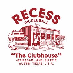 the logo for recess pickleball, which is located on the side of a building