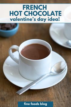 Two cups of French hot chocolate with a small blue bowl of chocolate chips in the background. Parisian Hot Chocolate, French Hot Chocolate Recipe, French Hot Chocolate, Chocolate Hazelnut Cookies, Hazelnut Cookies, French Chocolate, Chocolate Mousse Recipe, Hot Chocolate Recipe