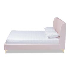 Baxton Studio Saverio Glam and Luxe Light Pink Velvet Fabric Upholstered Queen Size Platform Bed with Gold-Tone Legs FredCo theFredCo Glamour Bed, Bed For Girls Room, Bed Mattress Sizes, Classic Channel, Low Profile Platform Bed, Low Profile Bed, Queen Size Platform Bed, Tone Legs, Queen Platform Bed