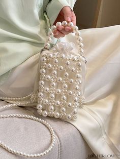 BagForLove - Faux Pearl Mini Satchel: Elegant and Compact Handmade Pearl Bag, White Large Capacity Bags For Parties, White Party Bags With Large Capacity, White Rectangular Phone Bag For Party, White Satchel Box Bag For Party, Mini Satchel Bag, Pearl Purse, Beads Bag, Hand Beaded Bag