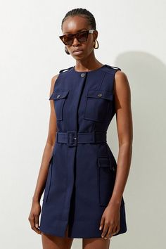 Clean Tailored Safari Cargo Pocket Belted Mini Dress | Karen Millen London Fits, Military Style Dress, Hen Do Outfits, Cargo Dress, Workwear Capsule Wardrobe, Workwear Capsule, Maladaptive Daydreaming, Plus Size Workwear, Safari Dress