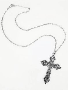 silver
 Size: One size
 Composition: alloy
 Length: 45CM
 Style: Casual Punk Style Metal Cross Jewelry, Punk Style Metal Pendant Necklace, Punk Style Silver Alloy Necklace, Punk Silver Alloy Necklace, Punk Style Silver Jewelry With Oxidized Finish, Silver Punk Alloy Necklace, Silver Punk Jewelry With Oxidized Finish, Gothic Alloy Clavicle Chain Necklace, Gothic Cross Pendant Clavicle Chain Necklace