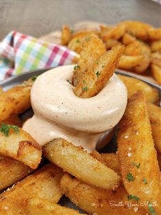 french fries with dipping sauce in a bowl