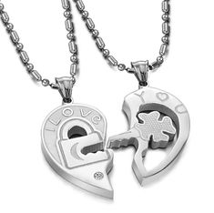 2 necklace together sold. Unique Heart Puzzle Design: This couple pendant necklace has a clever design.Matching the lock and the key together to become a love heart, that engraved with "I love you.This means that he and her are locked together and never separated.It symbolizes great love.The puzzle necklace is the good choice for lovers to express love. Specification: Lock Size:0.86 inch(2.2cm) height,0.66 inch(1.7cm) width; Key Size:1.28 inch(3.3cm) height,0.86 inch(2.2cm) width;Chain Length:22 Bff Jewelry, Valentines Couple, Pendant Necklace Simple, Key Pendant Necklace, Lovers Necklace, Heart Lock, Couple Necklaces, Valentines Necklace, Key Pendant