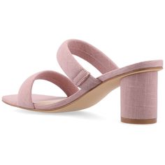 The Aniko flat from Journee Collection offers a stylish and comfortable choice with its 2 1/4-inch block heel, providing a subtle lift for various occasions. The multi-strap design and slip-on closure add a trendy touch and convenience, while the open toe style enhances its modern aesthetic. Crafted with fabric for both the upper material and lining, and featuring a 4 mm Tru Comfort Foam™ footbed, these flats prioritize both fashion and comfort, making them a chic and laid-back look. Block Heel Mules, Double Strap Sandals, Heel Mules, Famous Footwear, Open Toed Heels, Strap Sandals Women, Open Toe Shoes, Round Toe Heels, Dress Sandals