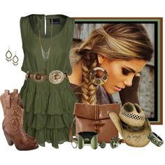 "This one goes out to my youngest daughter Anna. Just her style the hair (she wears it just like this except I braid the bangs too) the hat, the dress and she has the boots.I love you Anna." by wendyfer on Polyvore Cowgirl Dresses, Youngest Daughter