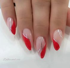 Rosy Nails, Line Nail Designs, Elegant Touch Nails, Red Nail Art Designs, Winter Dark, Unghie Sfumate, Latest Nail Designs, Red Nail Art, Red Acrylic Nails