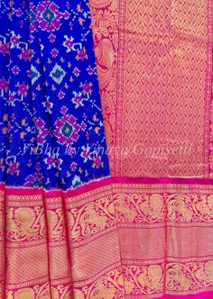 Royal Blue - Rani Pink Ikkat Silk Sarees Rani Pink, Gift Card Exchange, Elegant Saree, Ikkat Silk Sarees, Kids Pants, Blue And Pink, Blouse Dress, Kids' Dresses, Silk Saree