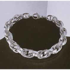 New Men's Etched White Gold Bracelet Details: Genuine 18k White Gold Plated Sterling Silver Length 8" (Most Common Men's Size) Width 9mm Retail Price $300 Buy With Confidence From A Trusted Seller With A 99%+ Feedback Rating! A0319 (Id-406) Formal Silver Cuban Link Bracelet, Elegant White Gold Cuban Link Bracelet, Formal Stainless Steel Silver Chain Bracelet, Chain Link Bracelet Silver, Vintage Turquoise Ring, Streetwear Jewelry, White Gold Chain, White Gold Chains, White Gold Bracelet