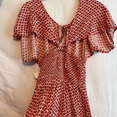 This Dress Has Such A Unique Back, Very Cute And Cool, Great Color Extra Small, New With Tags Billabong Dress, Multicolor V-neck Boho Print Mini Dress, Bohemian V-neck Mini Dress With Vibrant Print, Billabong, Skater Dress, Orange Red, Color Orange, Mini Dress, Womens Dresses