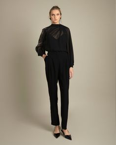 Embroidered Details Top – Gemy Maalouf Loose Top, Classic Wardrobe, Loose Tops, Tailored Trousers, Sheer Fabrics, Black Top, Formal Occasion, The List, Long Skirt