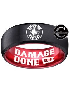 Boston Red Sox Ring Black and Red ring World Series Do Damage Damage Done 2018 Ring Tungsten Ring, sizes 6 - 13 available. Customize with a special name, date or message on the inside of the band. #boston #redsox #bostonredsox #mlb #baseball #championship #ring #dodamge #damagedone Red Sox Baseball, Red Ring, Red Rings, Go Red, Custom Ring, Ring Black, Tungsten Ring, Ring Sizes, Boston Celtics