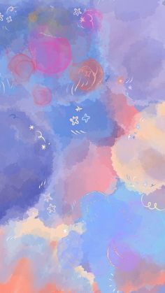 an abstract painting with clouds and stars in the sky