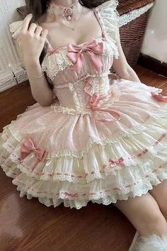 Pink Triple-Layered Bowknot Lace-Up Sweet Princess Ballet Lolita Jsk – LolitaInside Punk Dress, Princess Inspired, 16 29, Character Inspo, Princess Outfits, Lolita Dress, Gothic Lolita, Girly Outfits, Dream Clothes