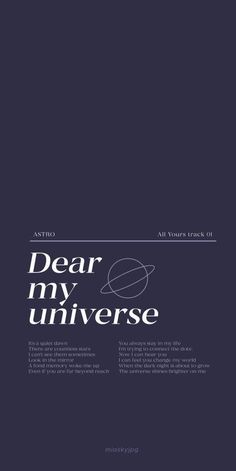 the front cover of dear my universe, with an image of saturn in black and white