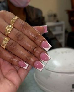 Bck 2 School Nails, Ideas For Nails Acrylic, Short Nails Design French Tips, Nail French Design Ideas, Short Nails Ideas Acrylic Design, Short Acrylics With Charms, Nails With Two Designs, Nail Designs French Tip Pink, French Too Acrylic Nails