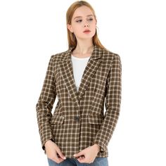 Pump up your power suit look with this Houndstooth Blazer.Classic houndstooth pattern with notched lapel and one button closure blazer.Cut a little long to look great over midi skirts or skinny jeans.Pair with jeans for a casual look, or pair it with a smart midi skirt for a boss lady vibe.All prepped up for the coming season, this classic blazer is loaded with styling options. Size: small. Color: coffee. Gender: female. Age Group: adult. Pattern: Plaid. Material: Polyester. Coffee Outfit, Plaid Material, Women Suits, Plaid Suit, Houndstooth Blazer, Power Suit, Color Coffee, Classic Blazer, Houndstooth Pattern