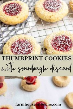 homemade thumbprint cookies with strawberry jam on top