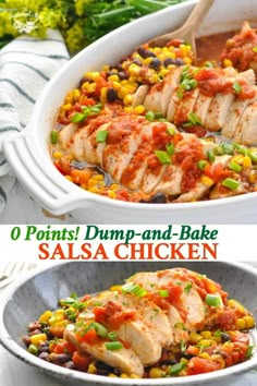 two pictures showing different types of chicken and vegetables in a casserole dish with text overlay