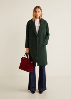 Coat Winter Outfit, Moda Casual Chic, Double Breasted Coat Women, Mango Coats, Pijamas Women, Womens Fashion Casual Winter, Coat Winter, Fall Coat, Green Coat