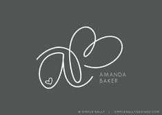 the logo for amanda baker is shown in white on a gray background with black and white lettering