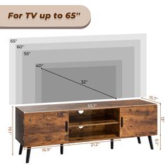 a tv stand with measurements for the top and bottom